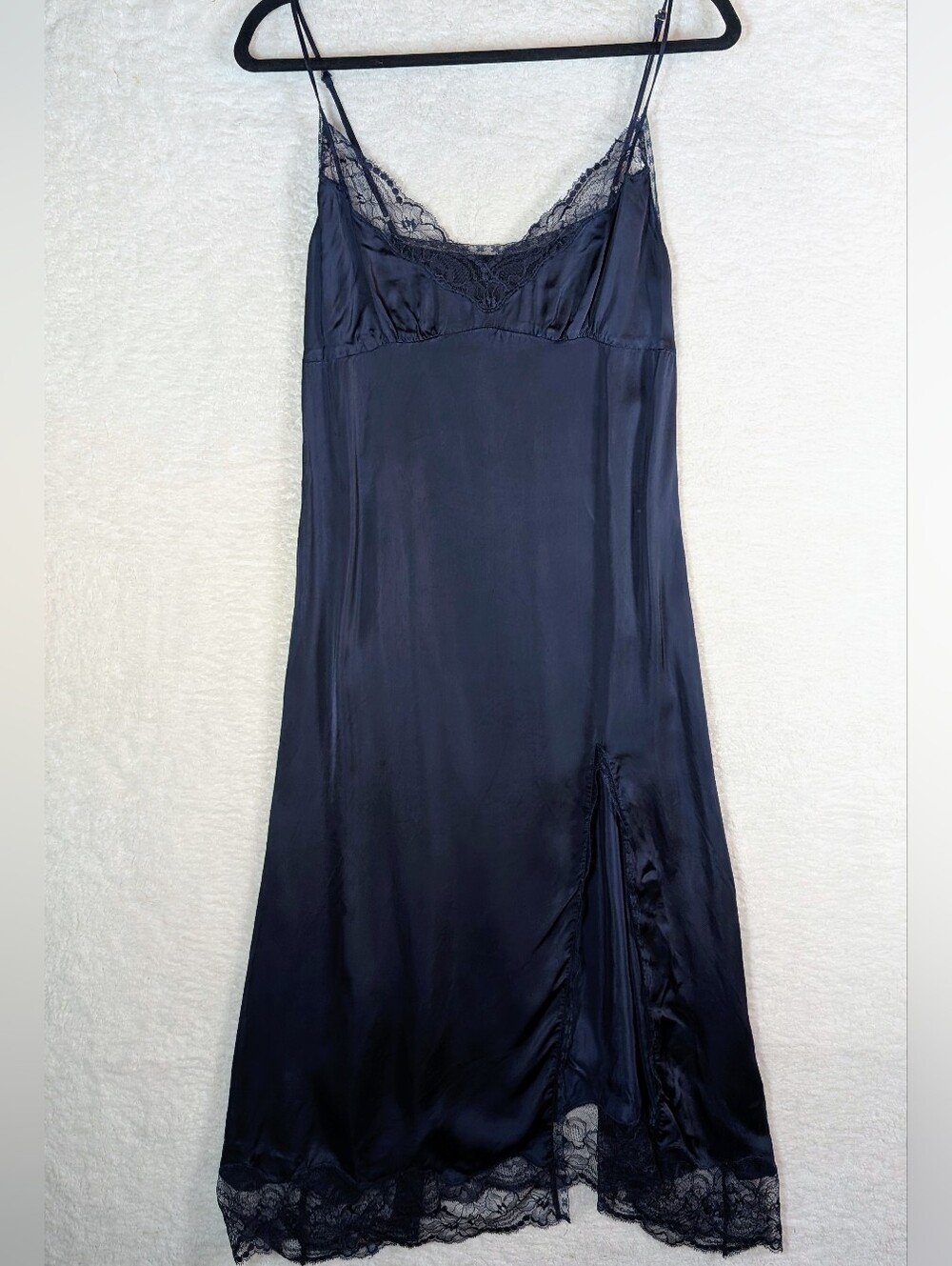 159-Wilfred Navy Satin Lace Slip - Picture 1 of 4